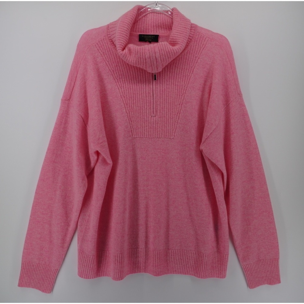Charter Club Luxury 100% Cashmere Pink Quarter Zip Turtleneck Sweater XL EUC